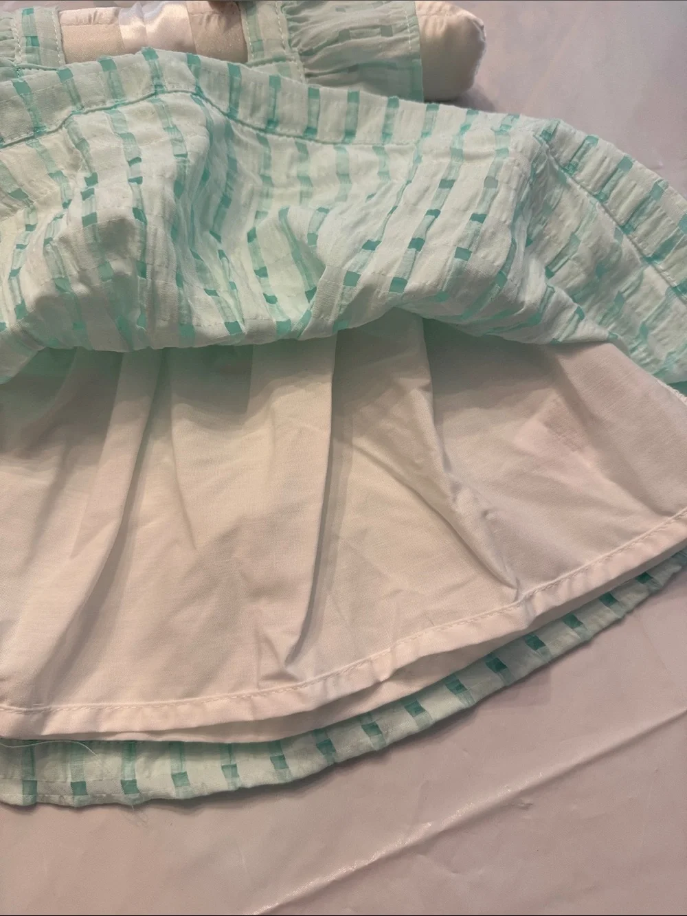 cupcakes & cashmere Mint Green Striped Ruffle Bow Dress with Headband